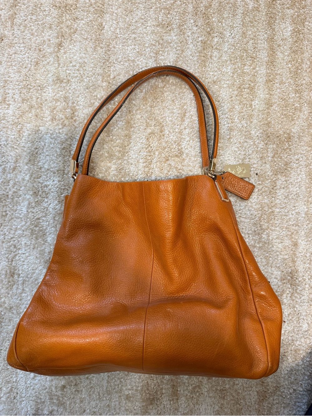 Coach Classic Pebbled Leather Shoulder Bag in Cognac Tan